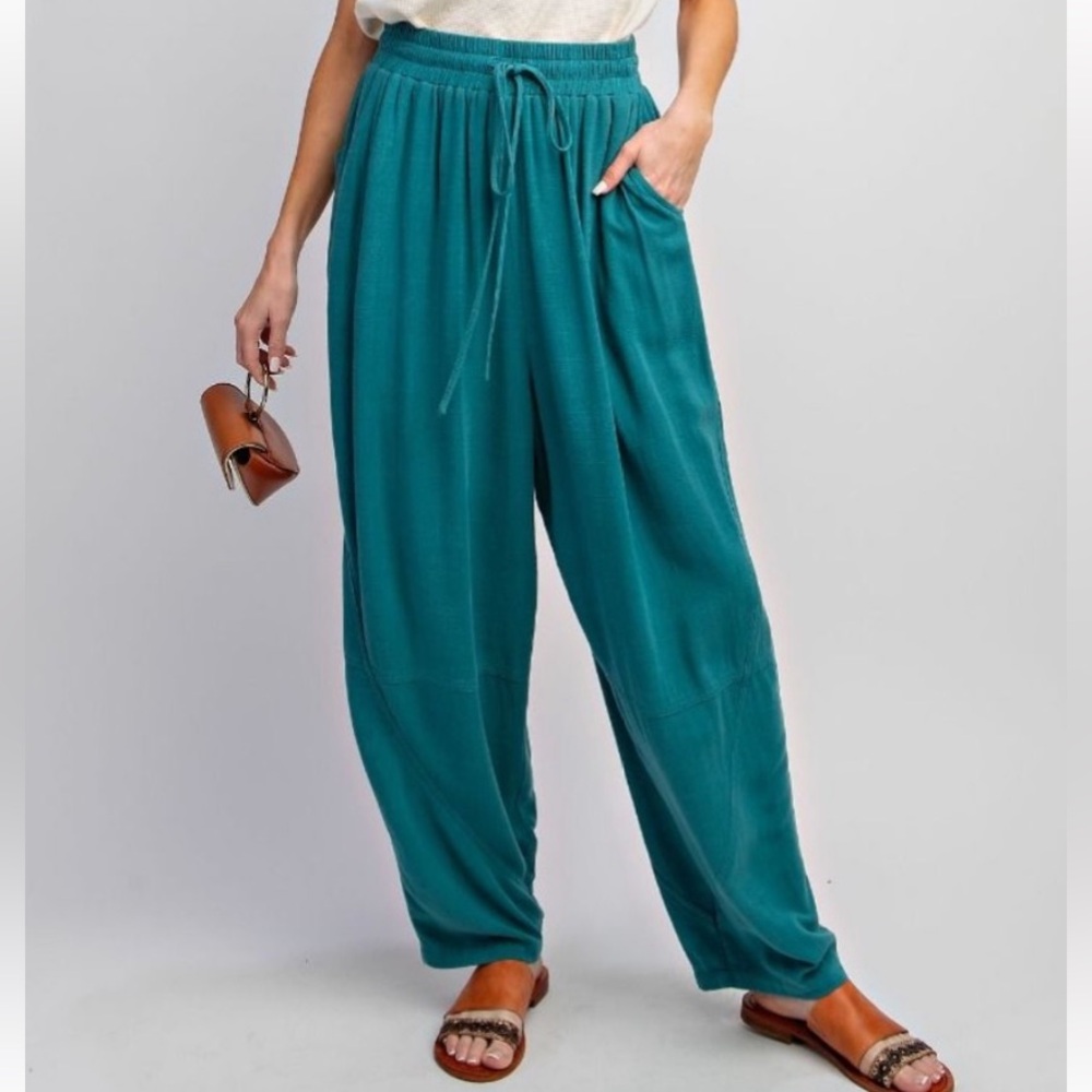 easel Teal Wide Leg Drawstring Pants